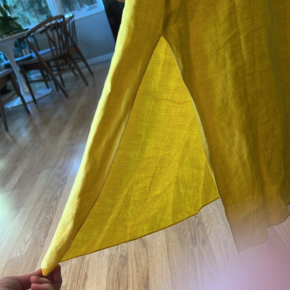 3 Dots yellow linen tie front Midi sun dress - Picture 5 of 5